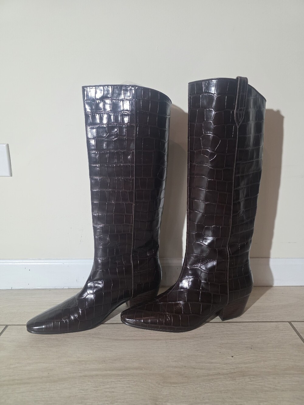 #J. Crew Croc-Embossed Over-the-Knee Boots - Dark Brown (Size 11)